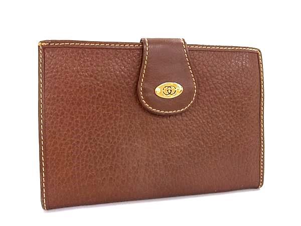 1円 GUCCI グッチ オールドグッチ ヴィンテージ レザー がま口 二つ折り 財布 ウォレット 小銭入れ 札入れ レディース ブラウン系 FT2541拍卖
