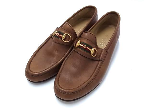 1円 ■美品■ GUCCI グッチ ホースビット シェリーライン レザー ローファー 表記サイズ 7B (約24.0cm) 靴 シューズ ブラウン系 FT2770拍卖