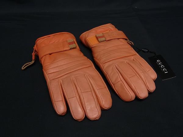 1円 GUCCI グッチ レザー 手袋 グローブ 防寒具 表記サイズ 6 1/2 メンズ オレンジ系 FP8468拍卖