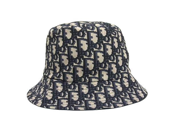 1円 ■美品■ ChristianDior ディオール トロッター リバーシブル バケットハット 帽子 レディース メンズ グレー系×ネイビー系 FH8741拍卖