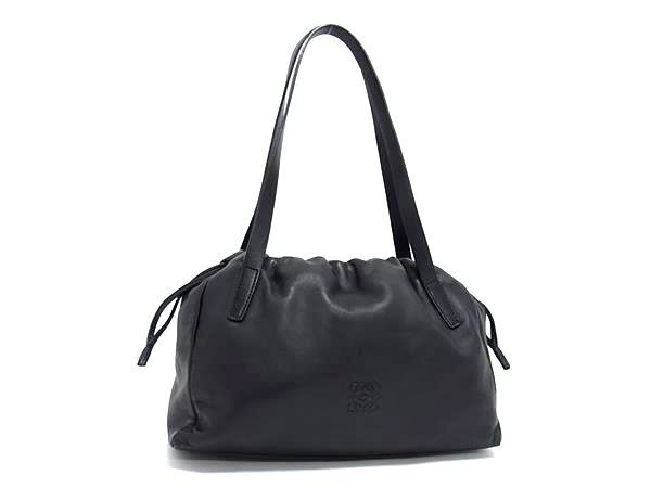 1円 ■美品■ LOEWE ロエベ アナグラム ナッパレザー ハンドバッグ トート ショルダー 肩掛け レディース ブラック系 FS7418拍卖