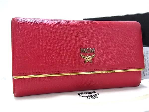 1円 MCM エムシーエム レザー 三つ折り 長財布 ウォレット 小銭入れ 札入れ カード入れ レディース ピンク系 FR6723拍卖