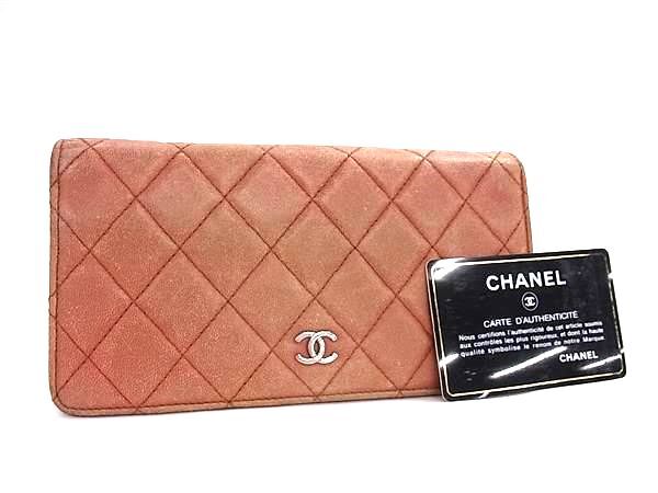 1円 CHANEL シャネル ココマーク マトラッセ ラムスキン 二つ折り 長財布 ウォレット 小銭入れ 札入れ オレンジ系 FU2357拍卖