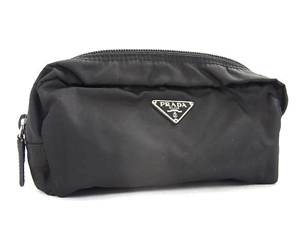 1円 ■美品■ PRADA プラダ テスートナイロン ポーチ メイクポーチ 小物入れ マルチケース ブラック系 FT3261拍卖