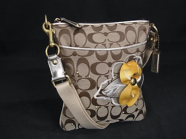 1円 COACH コーチ キャンバス フラワー 花 クロスボディ ショルダーバッグ 斜め掛けかばん レディース ベージュ系 GA5790拍卖