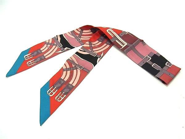 1円 ■極美品■ HERMES エルメス ツイリー シルク100% リボンスカーフ レディース レッド系×マルチカラー FT2900拍卖