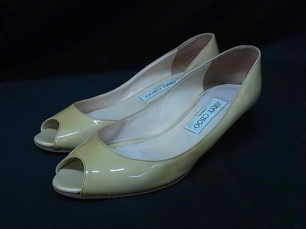 JIMMY CHOO ジミーチュウ パテントレザー ヒール パンプス サイズ 38 1/2(日本サイズ 約22.5cm) 靴 シューズ ベージュ系 DJ0764拍卖