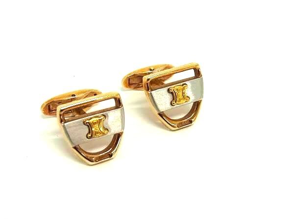 CELINE セリーヌ マカダム カフスボタン カフリンクス アクセサリー ビジネス 紳士 メンズ ゴールド系×シルバー系 DJ0129拍卖