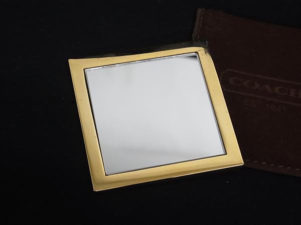 ■美品■ COACH コーチ コンパクトミラー 手鏡 ハンドミラー レディース ゴールド系 DI7931拍卖