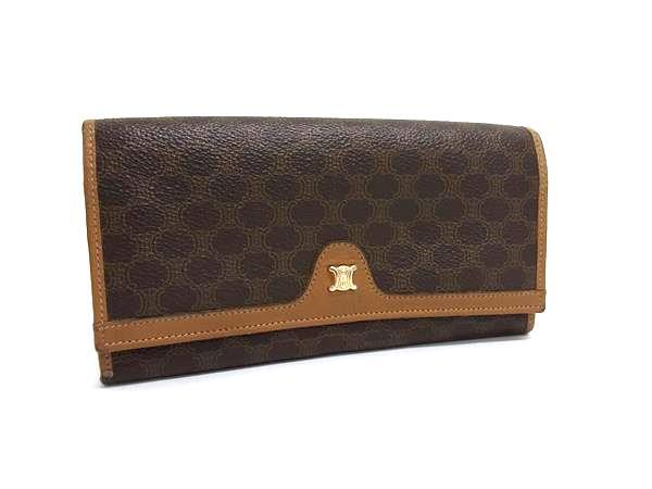 CELINE セリーヌ マカダム柄 PVC×レザー がま口 二つ折り 長財布 ウォレット 札入れ 小銭入れ レディース ブラウン系 DI7535拍卖