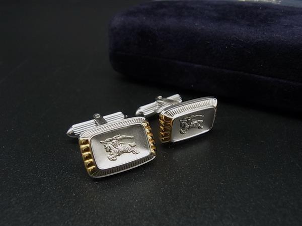 ■美品■ Burberrys バーバリーズ カフスボタン カフリンクス アクセサリー ビジネス 紳士 メンズ シルバー系×ゴールド系 DI7138拍卖
