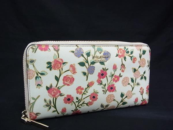 kate spade ケイトスペード レザー 花柄 ラウンドファスナー 長財布 ウォレット 札入れ 小銭入れ ホワイト系×マルチカラー DI6403拍卖