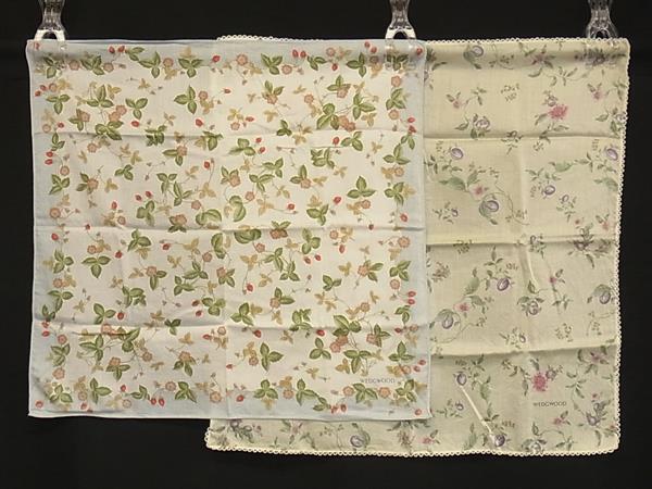 ■美品■ WEDGWOOD ウェッジウッド 花柄 ハンカチ ハンカチーフ 2点セット まとめ売り ライトブルー系×イエロー系 DI4101拍卖