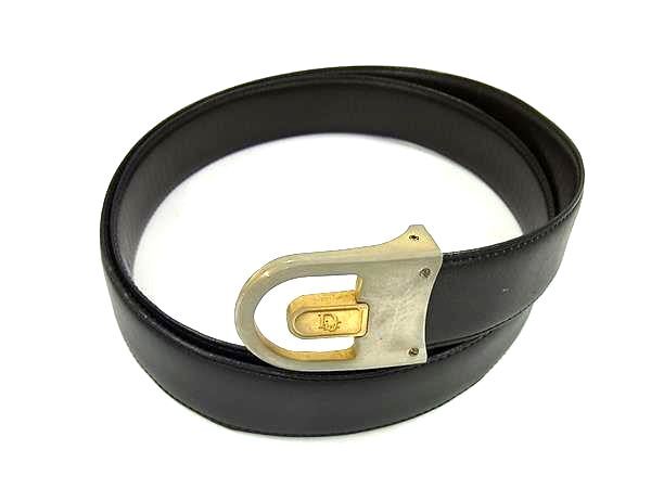 ChristianDior クリスチャンディオール レザー ゴールド金具 ベルト レディース メンズ ブラック系 DK2519拍卖