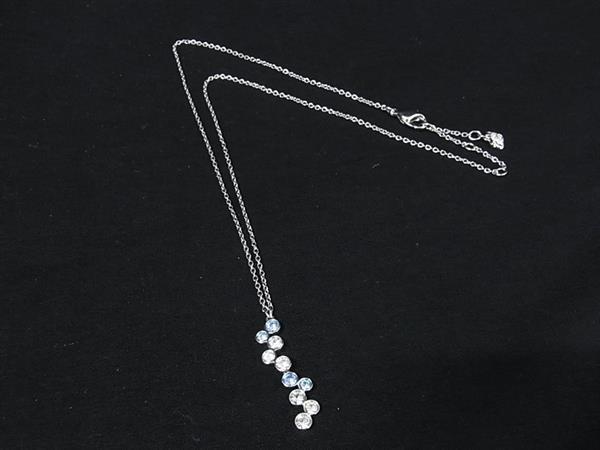■美品■ SWAROVSKI スワロフスキー ラインストーン ネックレス ペンダント アクセサリー レディース シルバー系×ブルー系 DK8175拍卖