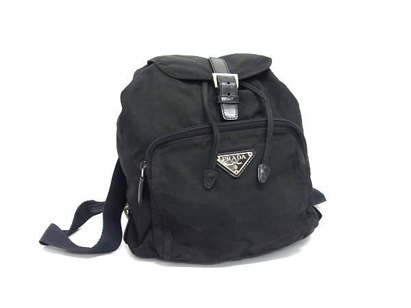 1円 PRADA プラダ テスートナイロン×レザー 巾着型 リュックサック バックパック デイパック メンズ レディース ブラック系 GD0228拍卖
