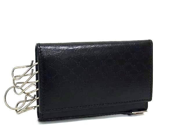 1円 ■美品■ GUCCI グッチ 033・2149・0895 マイクロGG グッチシマ レザー 6連 キーケース 鍵入れ メンズ レディース ブラック系 FP9348拍卖