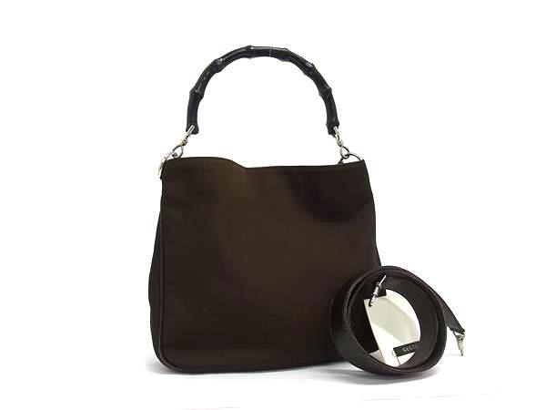 1円 GUCCI グッチ 001 1638 200047 バンブー ナイロン×レザー 2WAY ハンドバッグ ショルダー 斜め掛け レディース ブラウン系 BN6199拍卖