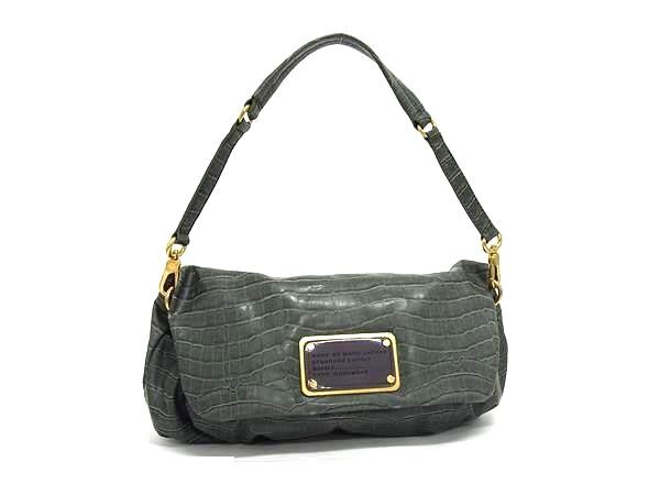 1円 ■美品■ MARC BY MARC JACOBS マークバイマークジェイコブス クロコダイル型押しレザー ハンドバッグ ショルダー グリーン系 BN6208拍卖