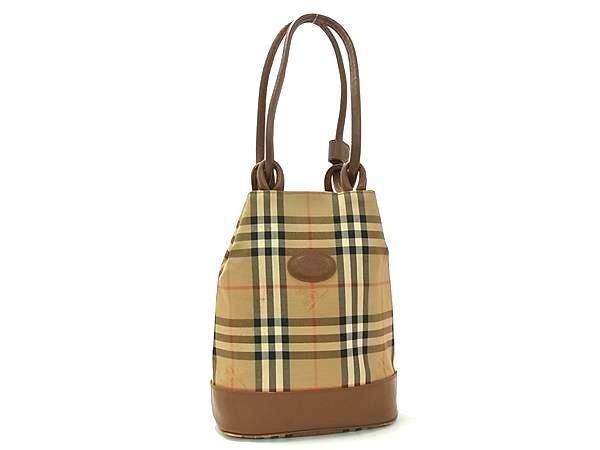 1円 Burberrys バーバリーズ ノバチェック キャンバス×レザー トートバッグ ショルダーバッグ 肩掛け ベージュ系×ブラウン系 BP6006拍卖