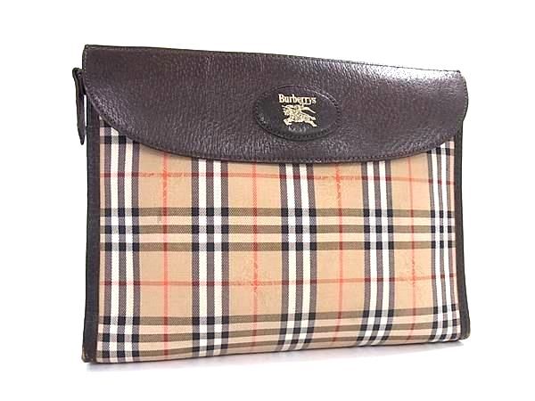 1円 Burberrys バーバリーズ ノバチェック キャンバス×レザー クラッチバッグ セカンドバッグ メンズ レディース ブラウン系 BP6017拍卖