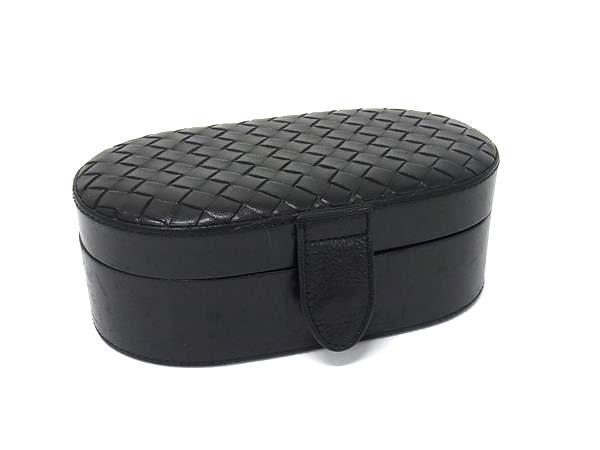 1円 BOTTEGA VENETA ボッテガヴェネタ イントレチャート レザー ジュエリーボックス アクセサリーケース ブラック系 FR6672拍卖