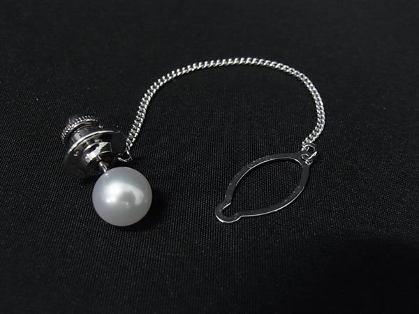 ■美品■ MIKIMOTO ミキモト 本真珠 アコヤ真珠 パール 約0.8mm タイチェーン ネクタイピン ビジネス 紳士 メンズ シルバー系 DK8261拍卖