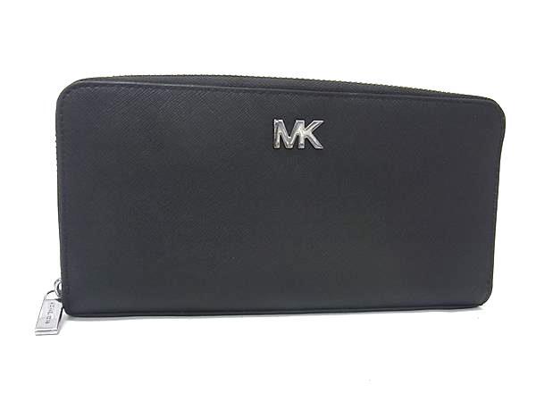 ■美品■ MICHAEL KORS マイケルコース レザー ラウンドファスナー 長財布 ウォレット 小銭入れ 札入れ ブラック系 DK8647拍卖
