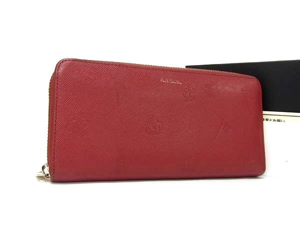 ■美品■ Paul Smith ポールスミス PSC955 レザー ラウンドファスナー 長財布 ウォレット 札入れ レディース レッド系 DK7538拍卖