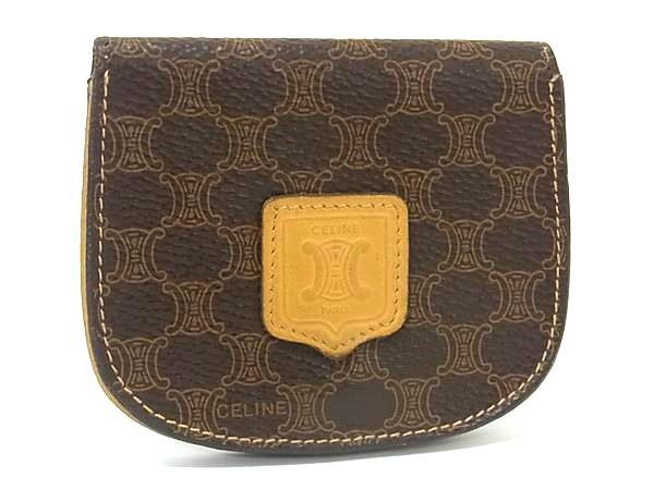 CELINE セリーヌ マカダム柄 PVC×レザー コインケース コインパース 小銭入れ レディース メンズ ブラウン系 DK7731拍卖