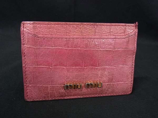 miumiu ミュウミュウ クロコダイル型押しレザー カード入れ 名刺入れ カードケース パスケース レディース ピンク系 DK5775拍卖