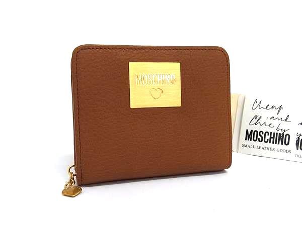 ■美品■ MOSCHINO モスキーノ レザー ハート 二つ折り 財布 ウォレット 札入れ 小銭入れ レディース ブラウン系 DK5949拍卖