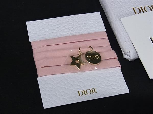 ■新品同様■ ChristianDior クリスチャンディオール ロゴ スター 星 リボン チョーカー アクセサリー チャーム ピンク系 DK6752拍卖