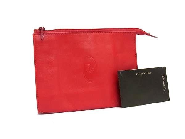 ■美品■ ChristianDior クリスチャンディオール レザー ポーチ マルチケース 小物入れ レディース レッド系 DJ3491拍卖