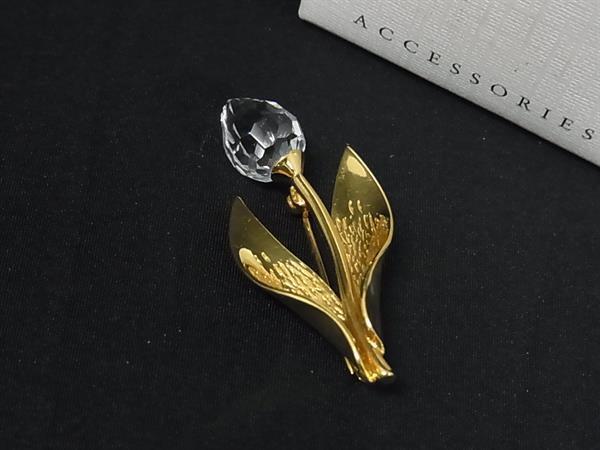 ■極美品■ SWAROVSKI スワロフスキー クリスタル フラワー チューリップ ピンブローチ ピンバッジ アクセサリー ゴールド系 DH0201拍卖