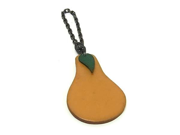 1円 HERMES エルメス フルーツポルトクレ レザー×SV925 シルバー金具 洋梨 チャーム キーホルダー ブラウン系 BP6352拍卖