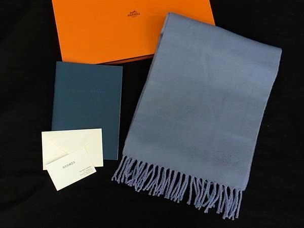 1円 HERMES エルメス エブリン マフラー ストール ショール 防寒具 レディース ブルー系 FM1632拍卖