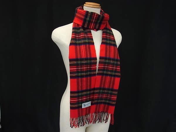 1円■極美品■ Johnstons of Elgin ジョンストンズ オブ エルガン カシミヤ フリンジ マフラー ストール ショール 防寒具 レッド系 FM1602拍卖