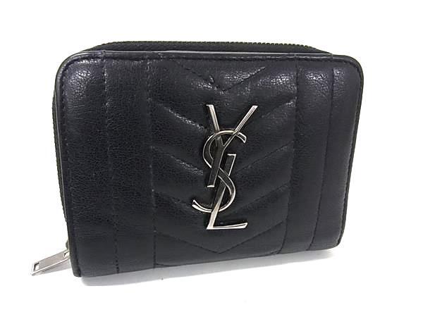 1円 YVESSAINTLAURENT イヴサンローラン カサンドラ レザー 二つ折り 財布 ウォレット 札入れ 小銭入れ カード入れ ブラック系 GD0245拍卖