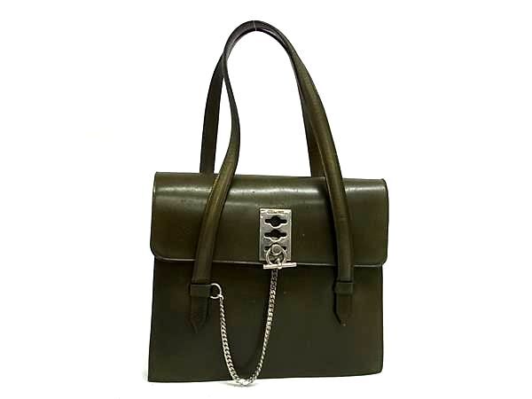 1円 CELINE セリーヌ レザー ハンドバッグ トートバッグ レディース カーキ系 BN6187拍卖