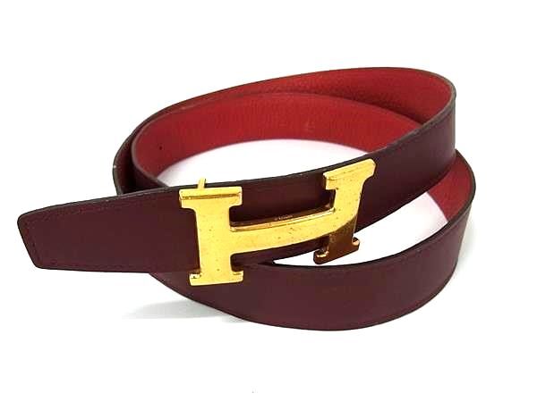 1円 HERMES エルメス コンスタンス ボックスカーフ×トゴ ゴールド金具 リバーシブル ベルト T刻印 2015年 レッド系 FR7098拍卖
