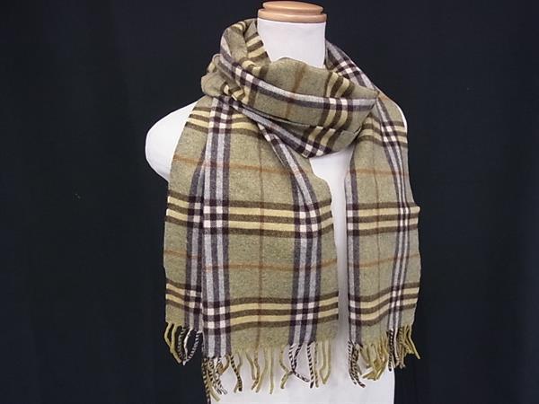 1円 ■美品■ BURBERRY バーバリー ノバチェック カシミヤ100% マフラー ストール ショール 防寒具 レディース ベージュ系 FM9405拍卖
