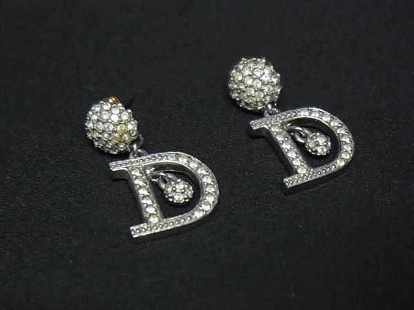 1円 ChristianDior クリスチャンディオール ラインストーン ピアス アクセサリー レディース シルバー系 FU7618拍卖