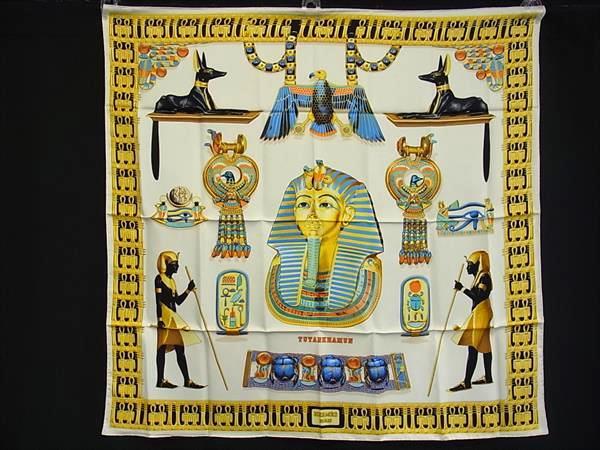 1円 ■極美品■ HERMES エルメス TUTANKHAMUN 【ツタンカーメン】 カレ90 シルク 大判 スカーフ ストール ショール アイボリー系 FT2470拍卖