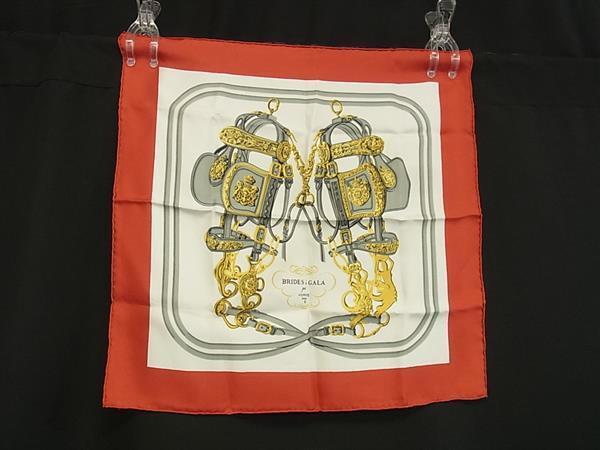 1円 HERMES エルメス BRIDES de GALA【式典用馬勒】カレ45 プチカレ ガヴロッシュ スカーフ ハンカチーフ レッド系×ホワイト系 GB2541拍卖