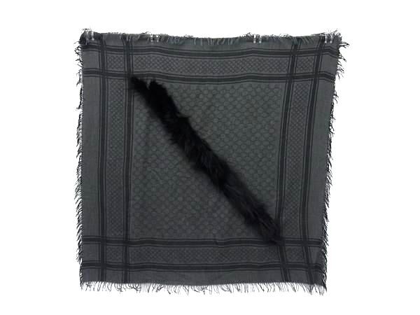 1円 ■美品■ GUCCI グッチ GG柄 ウール×アンゴラ×ファー ストール ショール レディース グレー系×ブラック系 FU7778拍卖