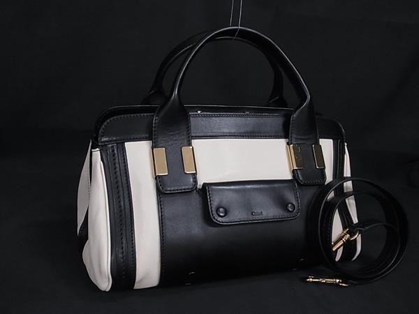 1円 ■美品■ Chloe クロエ アリス レザー 2WAY ハンドバッグ トート ショルダーバッグ レディース ブラック系×クリーム系 EA3486拍卖