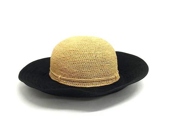 1円 ■美品■ HELEN KAMINSKI ヘレンカミンスキー ラフィア×コットン ハット 帽子 メンズ レディース ベージュ系×ブラック系 FU7328拍卖