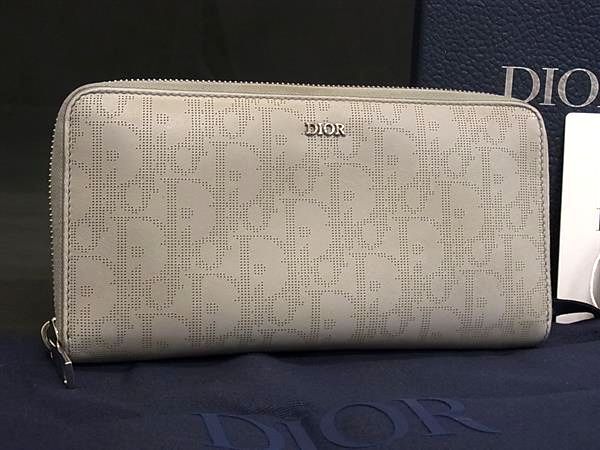 ■美品■ DIOR ディオール オブリーク ギャラクシー レザー ラウンドファスナー 長財布 ウォレット メンズ グレー系 DB3130拍卖