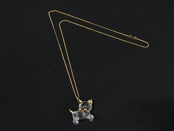 ■美品■ SWAROVSKI スワロフスキー キャット 猫 ネックレス ペンダント アクセサリー レディース ゴールド系×クリア DK5201拍卖